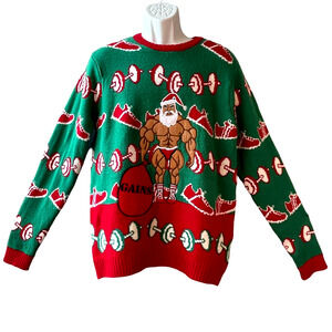 Blizzard Bay Bodybuilder Santa No Pain Xmas Gains Ugly Christmas Sweater Size XL